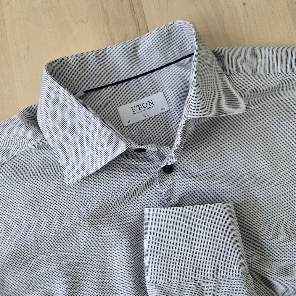 Eton Light Blue Micro-Pattern Dress Shirt with Dark Buttons - Picture 5 of 12